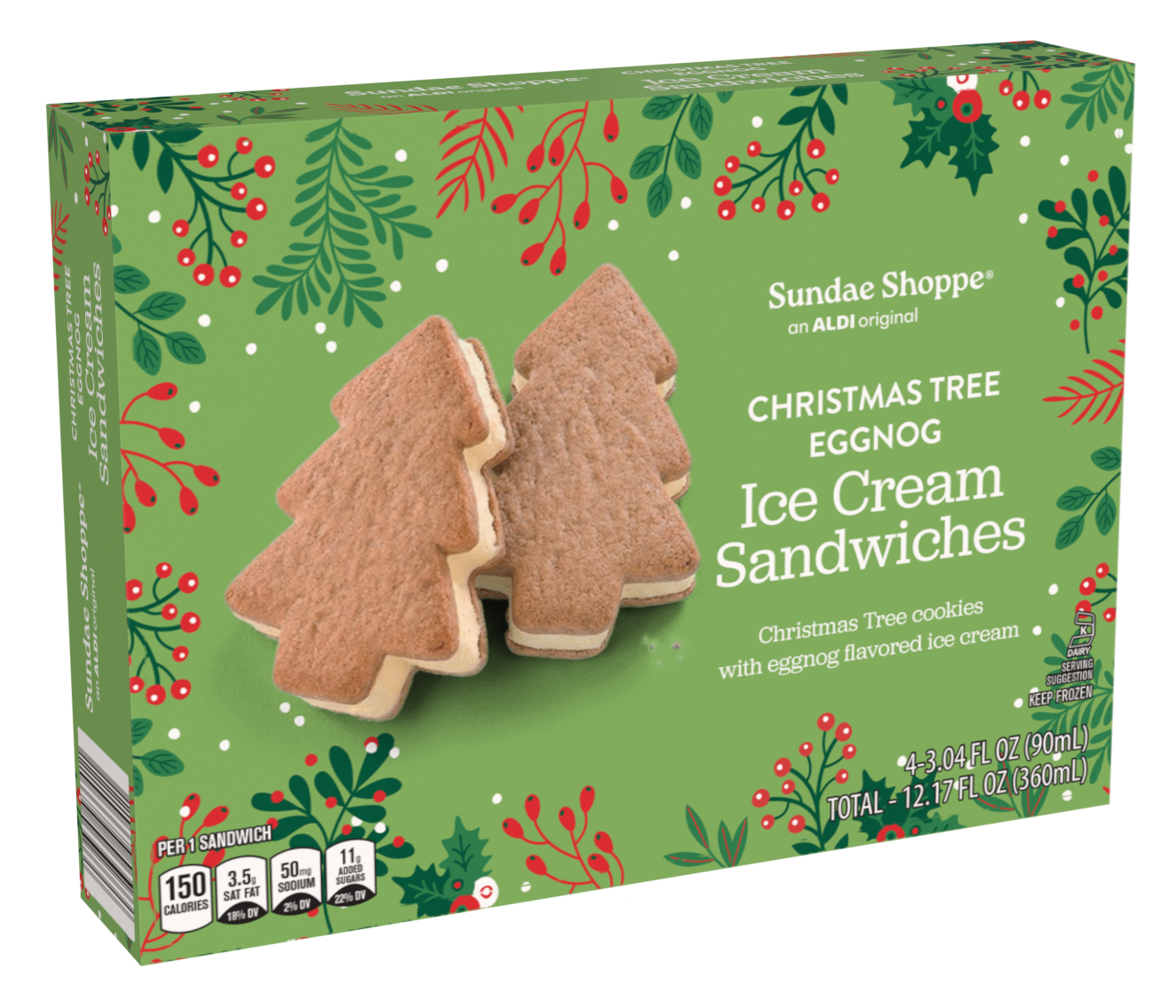 Christmas Tree Eggnog Ice Cream Sandwiches (4 ct)