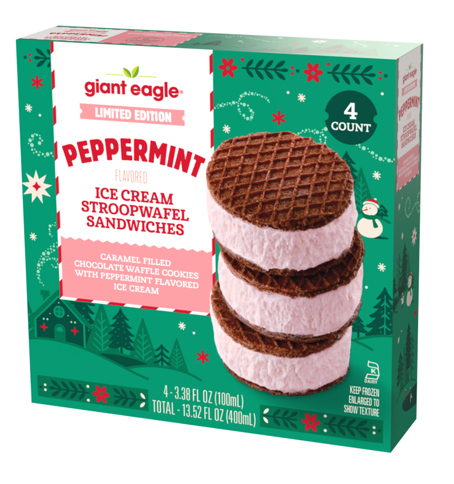 Peppermint Ice Cream Stroopwafel Sandwiches (4 ct)