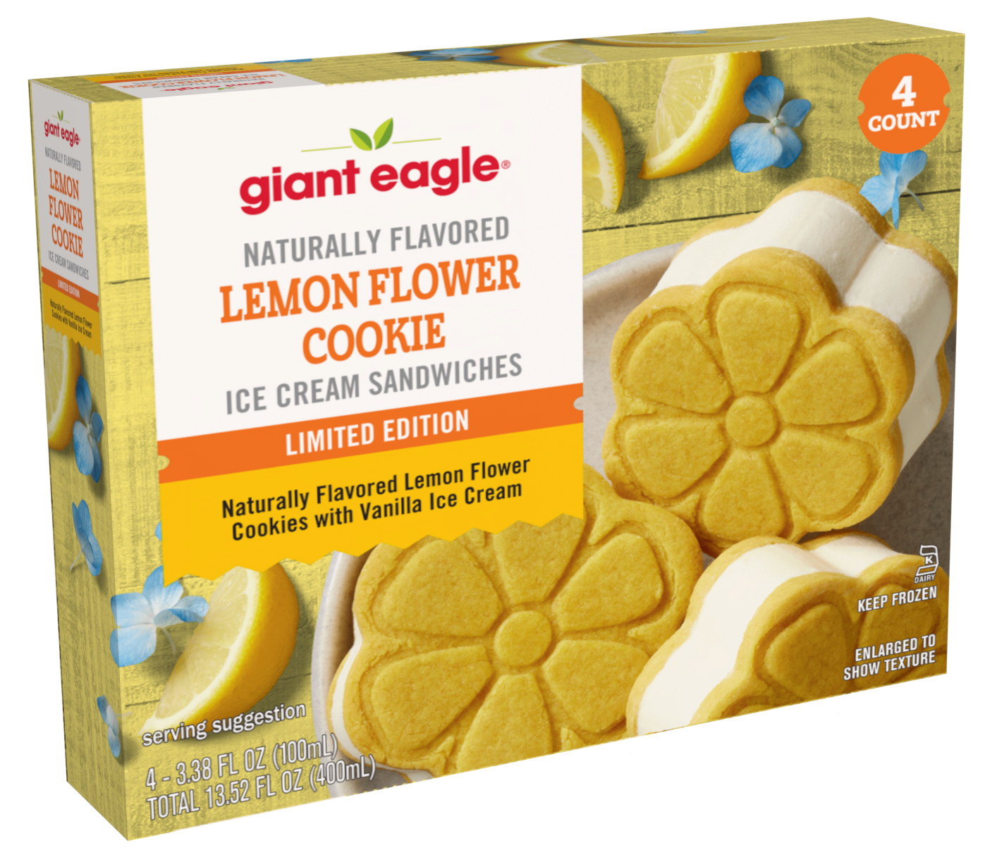Lemon Flower Cookie Ice Cream Sandwiches (4 ct)