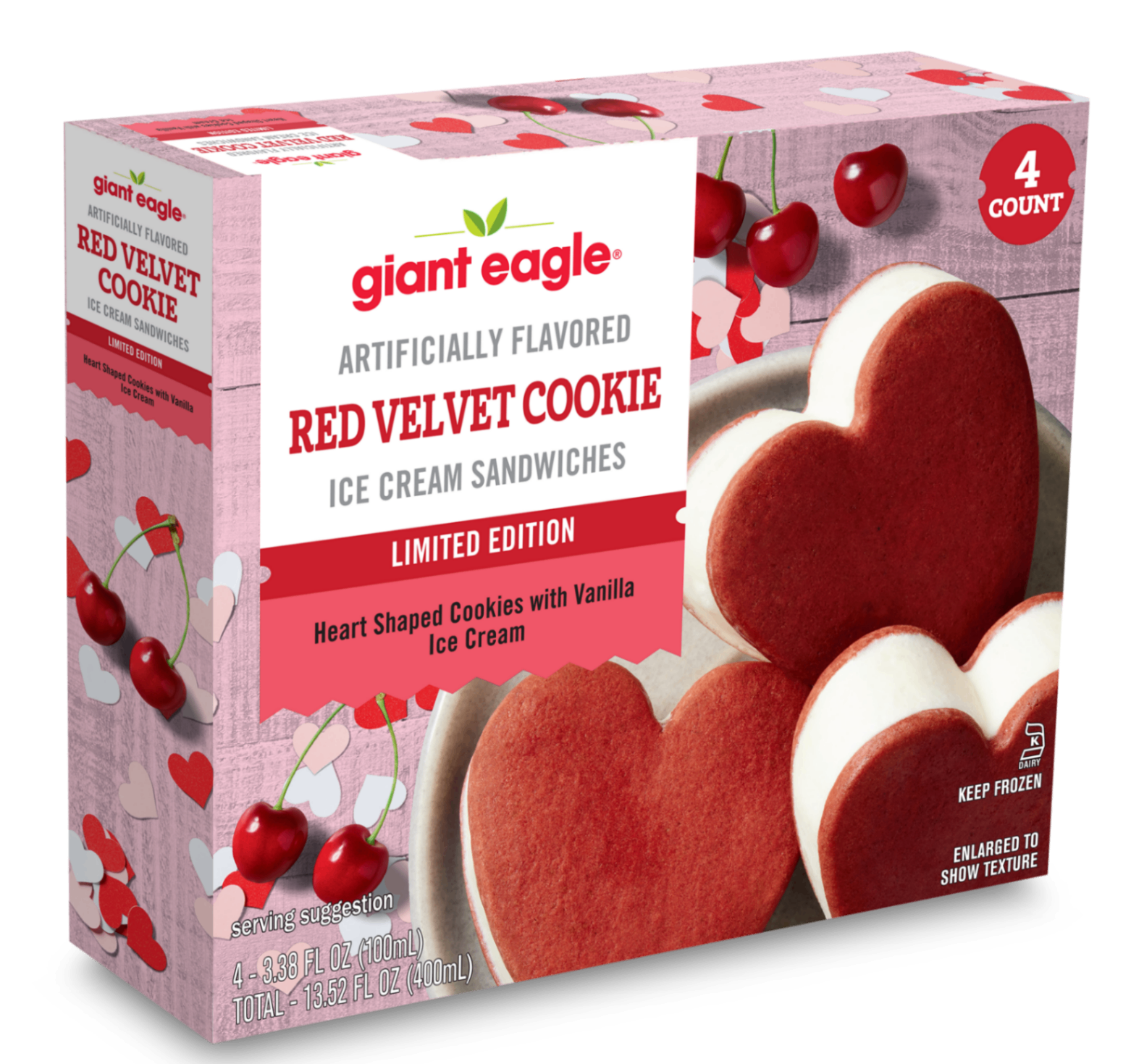 Red Velvet Cookie Ice Cream Sandwiches (4 ct)