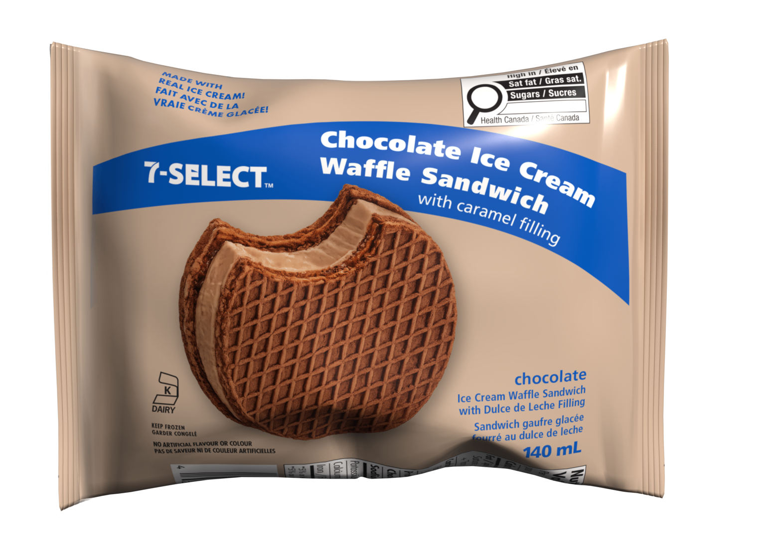 Chocolate Ice Cream Waffle Sandwich with Caramel Filling
