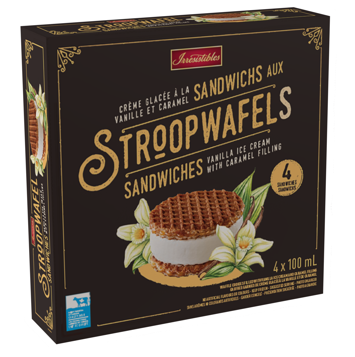Stroopwafel Sandwiches - Vanilla Ice Cream with Caramel Filling (4 ct)